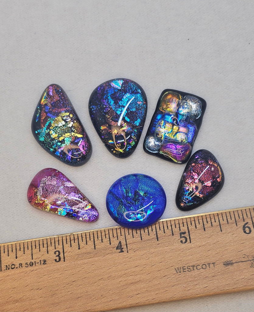 Assorted Dichroic Glass Cabs - Flashy Set #32