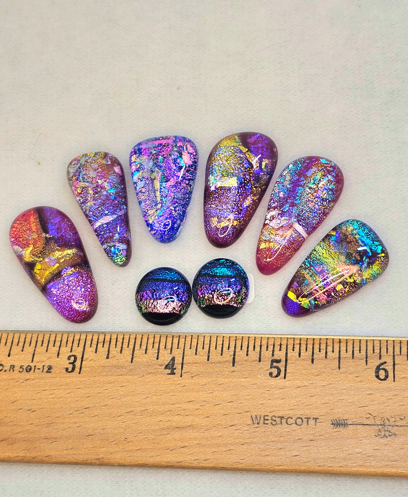 Assorted Dichroic Glass Cabs - Drops #24