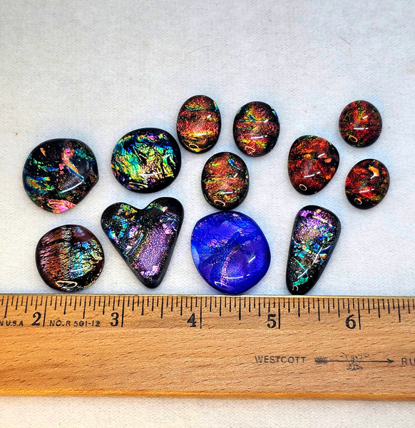 Assorted Dichroic Glass Cabs - Dozen #21