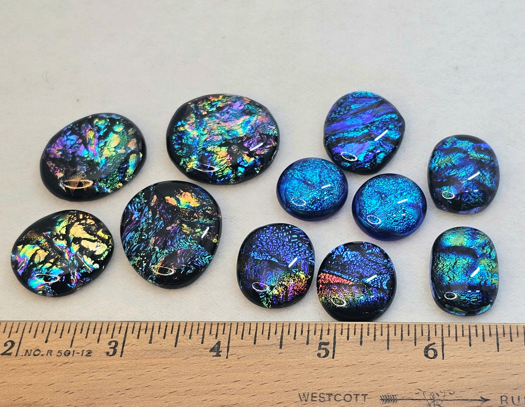 Assorted Dichroic Glass Cabs - Bright Blues #19