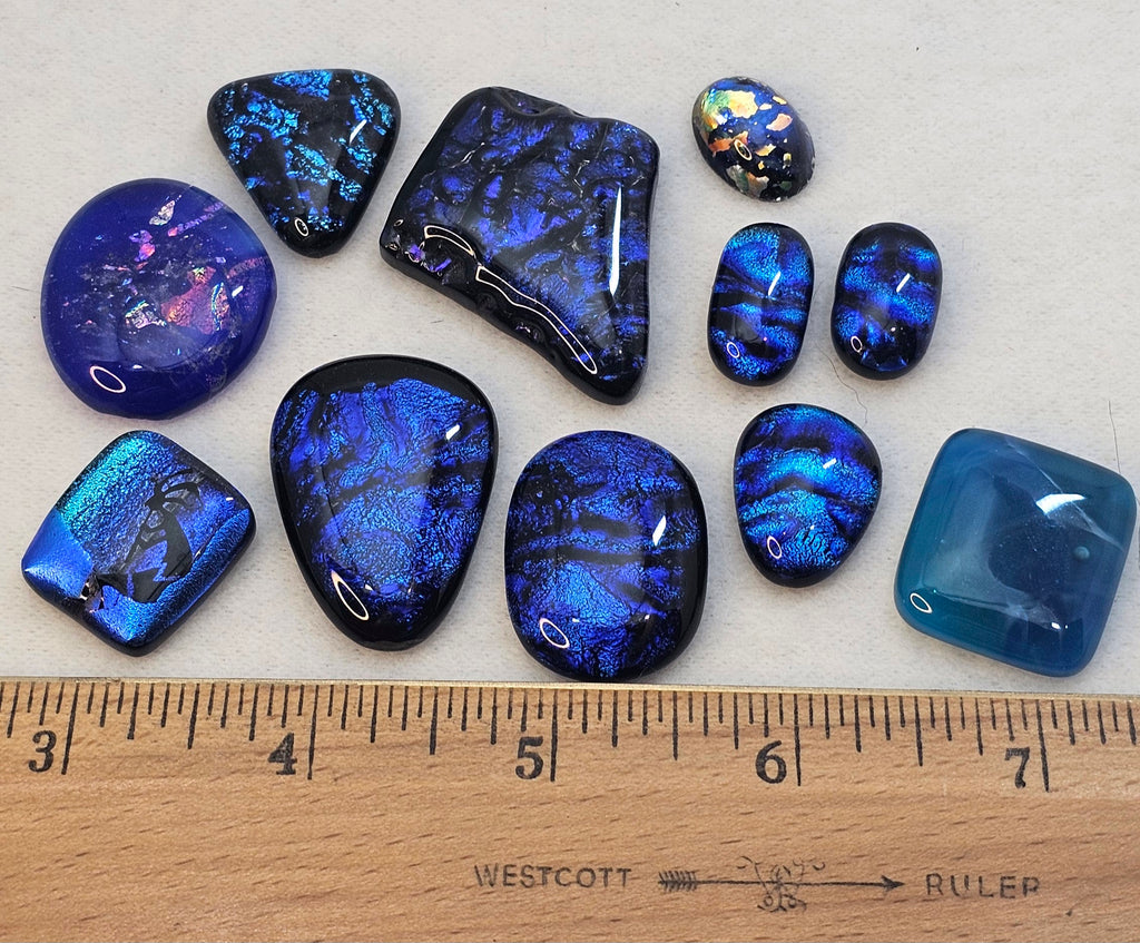 Assorted Dichroic Glass Cabs - Blues #16