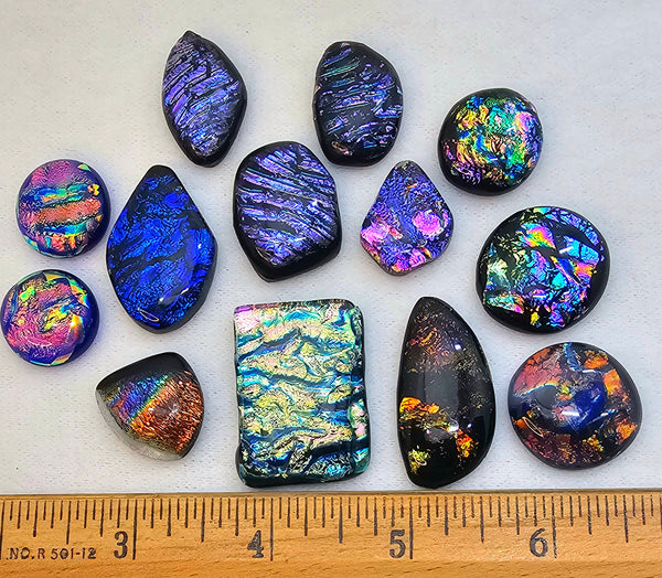 Assorted Dichroic Glass Cabs - Baker's Dozen #12