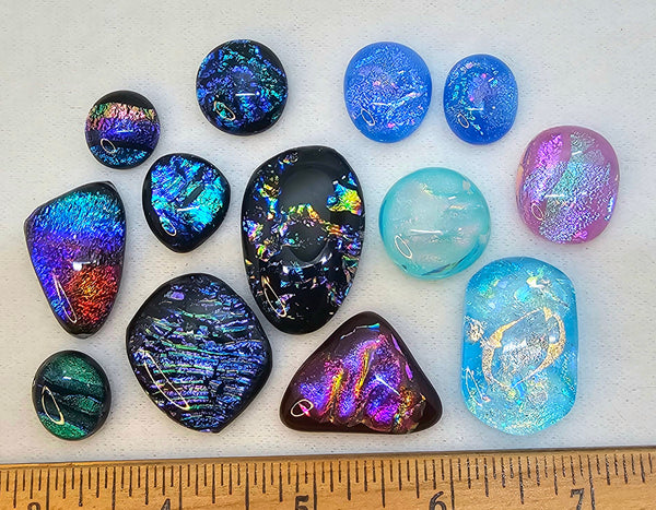 Assorted Dichroic Glass Cabs - Baker's Dozen #8